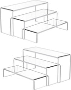 Goabroa 2 Sets 6 Pcs Clear Cupcake Display Risers 3 Tiers Rectangular Risers Display Stands 4mm Thick Collectibles Jewelry Display Shelf Lego Display Shelves Risers