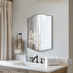 ANDY STAR Black Bathroom Mirror, 22"x30" Scalloped Wall Mirror in Stainless Steel Metal Frame, Unique Vanity Mirror with Modern Curved Edge Design, Ideal for Bathroom, Bedroom, Entryway