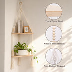 Artilady Macrame Wall Hanging Corner Shelf 2-Tier, Adjustable Boho Stable Shelves Display for Indoor Plants Candle Holder, Rustic Bedroom Living Room Home Decor (Beige Weave 2-Tier)
