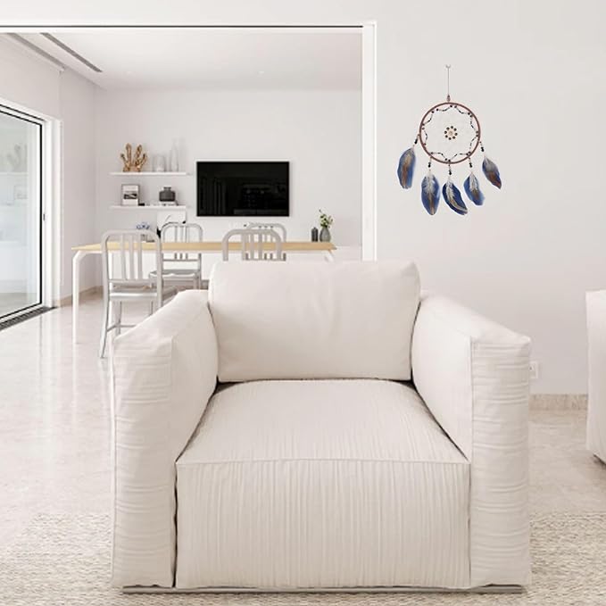 Blue Dream Catcher, Handmade Rattan Large Dreamcatcher Ornaments with Feathers and ABS Beads, Hanging Wall Decoration for Bedroom, Living Room to Have a Good Mood and Sleep (Blue)