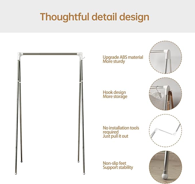 Travel Garment Rack, Stainless Steel Portable Clothes Rack Collapsible, Folding Clothes Rack for Indoor & Outdoor, Portable Clothes Airer for Travel