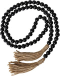 Boho Decor Wood Beads Garland Farmhouse Wall Hanging Decorations Natural Wooden Bead Tassel Decorative for Coffee Table Christmas and Prayer (Black, 58")