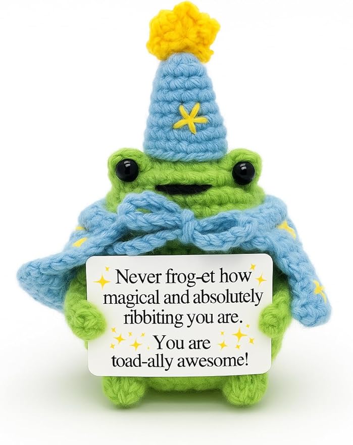 Handcrafted Crochet Magical Frog Lover Doll, Small Decorative Plush Figure, Yarn Material, Wizard Witch Theme, Inspirational Signs, Stocking Stuffer for Her Women