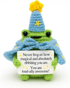 Handcrafted Crochet Magical Frog Lover Doll, Small Decorative Plush Figure, Yarn Material, Wizard Witch Theme, Inspirational Signs, Stocking Stuffer for Her Women