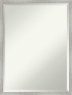 Amanti Art White Wall Mirror 25x19 Shiplap White Narrow Rectangle Bathroom Mirror for Wall Decor Living Room, Medium Cottage Wood Frame, Hangs Horizonally and Vertically, Bathroom Decor, Beveled Edge