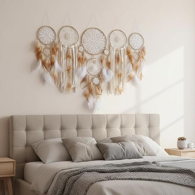 Dream Catchers Boho Wall Decor Moon and Sun Feather Handmade Traditional Dream Catcher Wall Hanging Decor for Kids Bedroom Adult Living Room Home Bohemian Decorations (Camels Set)