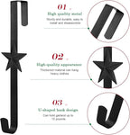 Wreath Hangers for Front Door,15" Sturdy Metal Wreath Doors Hangers,Over The Door Hooks for Front Porch Decor,Garland Hooks Holders for Halloween Christmas Decorations (Black Star, 2 Pack)
