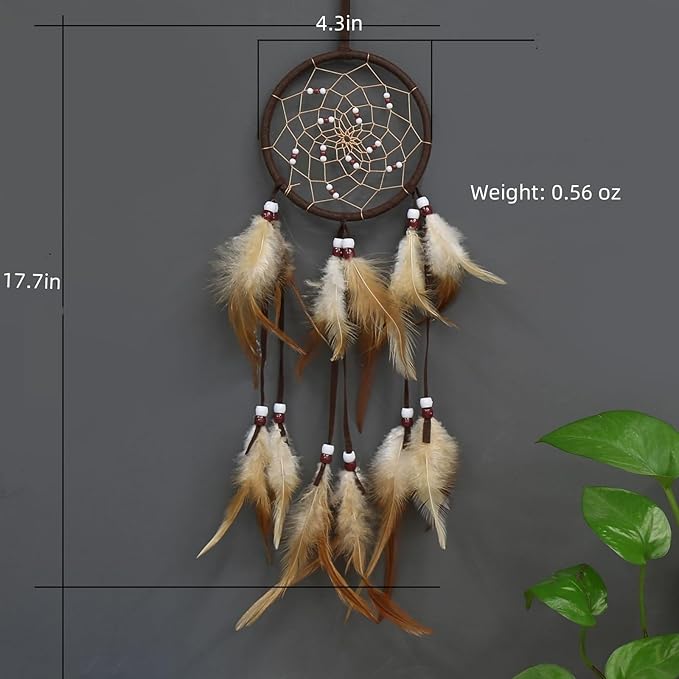 Handmade Dream Catchers Wall Decor,Boho Feather Dreamcatcher with Natural Elements,Unique Home Decor Gift for Bedroom, Living Room (Brown 19.7in)