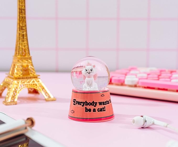 Disney Aristocats Marie Everybody Wants to Be A Cat Mini Light-Up Snow Globe with Swirling Glitter | 3 Inches Tall