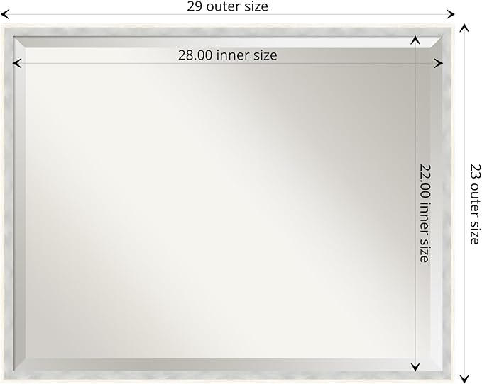 Amanti Art White Wall Mirror 23x29 Paige White Silver Rectangle Bathroom Mirror for Wall Decor Living Room, Large Modern Wood Frame, Hangs Horizonally and Vertically, Bathroom Decor, Beveled Edge