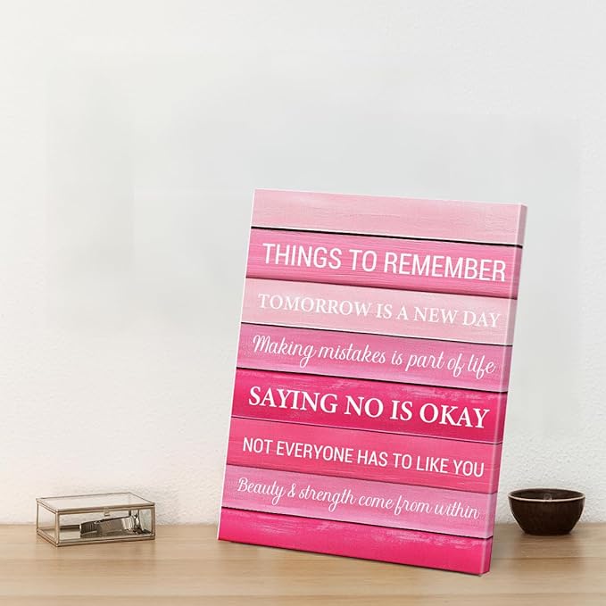 Inspirational Pink Wall Art Decor, Preppy Motivational Room Sign, Pink Positive Canvas Posters Art Work for Home Office Bedroom Living Room Kitchen Bathroom (8 X 10 Inches, Framed)