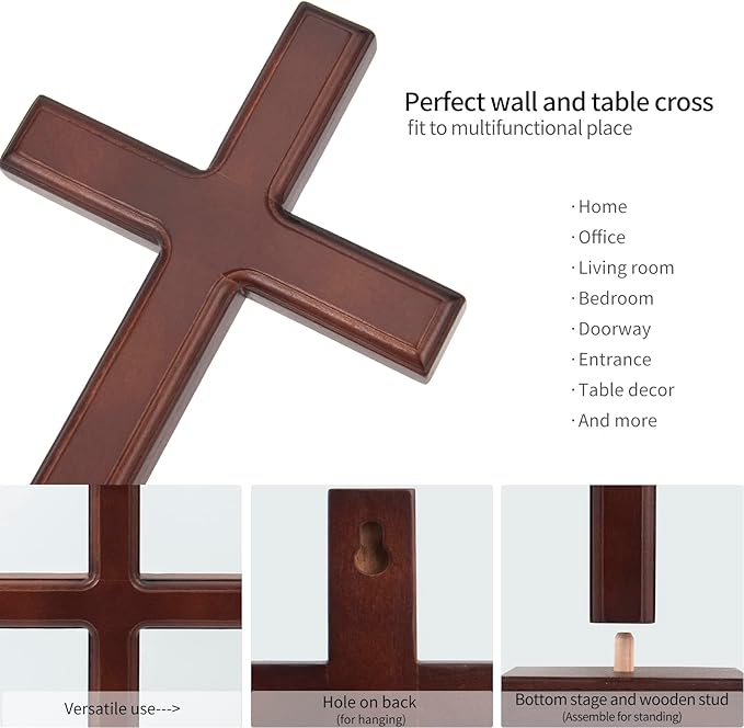 ARCHOBAN 12.8" Wooden Cross – Standing or Hanging Christian Cross, Solid Wood Wall Cross for Home or Prayer Room