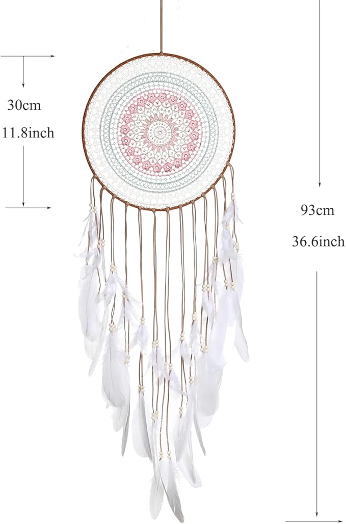 Dream Catchers Large Wall Hanging Decor, Colorful Lace with White Feather Big Dream Catcher for Wall Bedroom Adult
