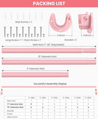Closet Rods for Hanging Clothes, 17 to 54 Inches Stepless Adjustable Metal Closet Rod, 1.3 Inches Heavy Duty Clothes Hanging Rod for Closet Wardrobes Laundry RV, Pink