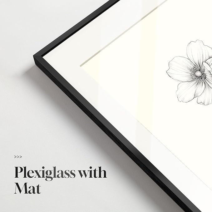 Framed Black and White Floral Wall Art Set, Vintage Minimalist Botanical Prints Artwork for Walls, Neutral Flower Pictures for Modern Farmhouse Bedroom Living Room Bathroom Wall Decor, 12x16 Inch