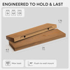 Homeforia 24 inch Golden Oak Floating Shelf, High End Solid Real Wood 24inch Small Floating Shelves for Wall Mounted, Oak Wooden 24in Floating Shelves, Heavy Duty Bracket, 24 X 6.5 X 1.75 in, Set of 3