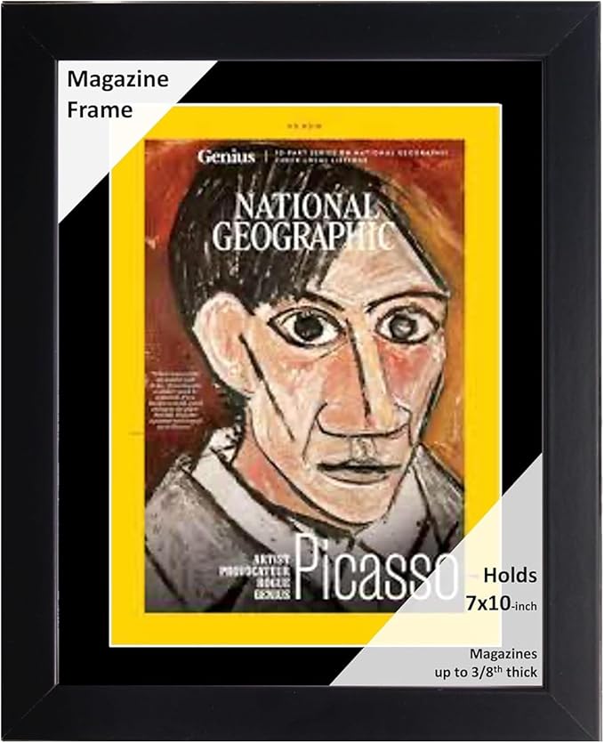 Creative Picture Frames 7 x 10 Magazine National Geographic Frame with Full-Strength Glass, Holds Up To A 1/4" Thick Media with Installed Hangers for Easy Mounting, 8x12 Black Frame with Black Mat