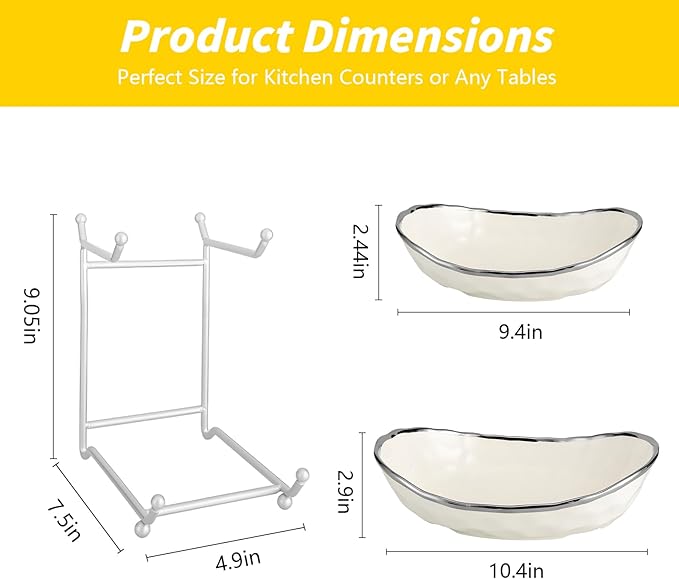 jessie 2 Tier Ceramic Fruit Bowl for Kitchen Counter with Metal Rack, Fruit Basket with Stand, Porcelain Bowls for Vegetable Bread Candy Snack Nuts Dessert Cake Tray (Silver 2 layer)