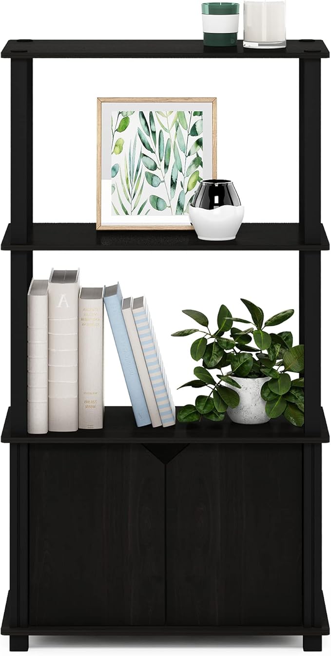 Furinno GO GREEN Storage Shelves, 4-Tier Book Shelf, Bookcase, Display Shelf with Open Shelf and Closed Storage, for Organization and Storage, Living Room, Garage, Home Office, Espresso