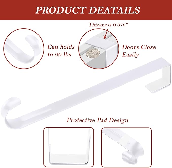 12" Metal Wreath Hanger for Front Door, Non-Scratch, 1 Pack White Wreath Hanger Heavy Duty, Over-the-Door Hooks for Hanging Welcome Sign, Wreath Holder for Easter, Halloween, Christmas Decorations