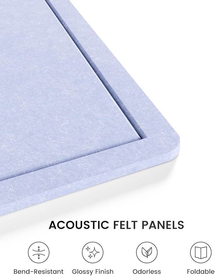 Fluxynara Bulletin Board,35.4" x 23.6" Cork Board Alternative with 12 Safe Removable Adhesive Tabs, Foldable Felt Pin Board for Home Office, Classroom, Bedroom,Entryway for Walls—Soft Periwinkle