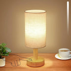 Rechargeable Cordless Touch Table Lamp with Stepless Dimming,Natural Wood Base&Linen Shade,Small Battery Wireless Ambient Night Light for Bedroom,Bedside,Nightstand,Nursery,Kitchen,Camping,Outdoor