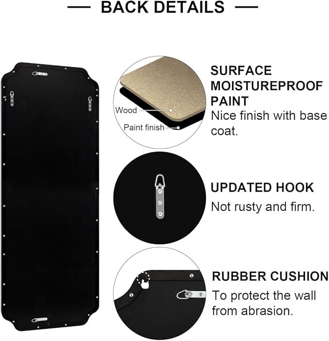 ANDY STAR 18" x 48" Full Length Mirror, Large Black Scalloped Bathroom Mirror, Full Body Wall Mirror with Scalloped Corner Decorative for Bedroom, Living Room (Horizontal or Vertical)