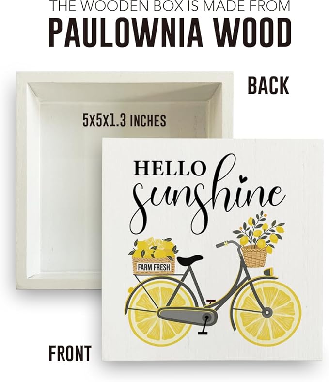 Lemon Decorations Sunshine Decor Summer Home Decor Summer Decorations Wooden Box Sign for Home Office Farmhouse Table Shelf