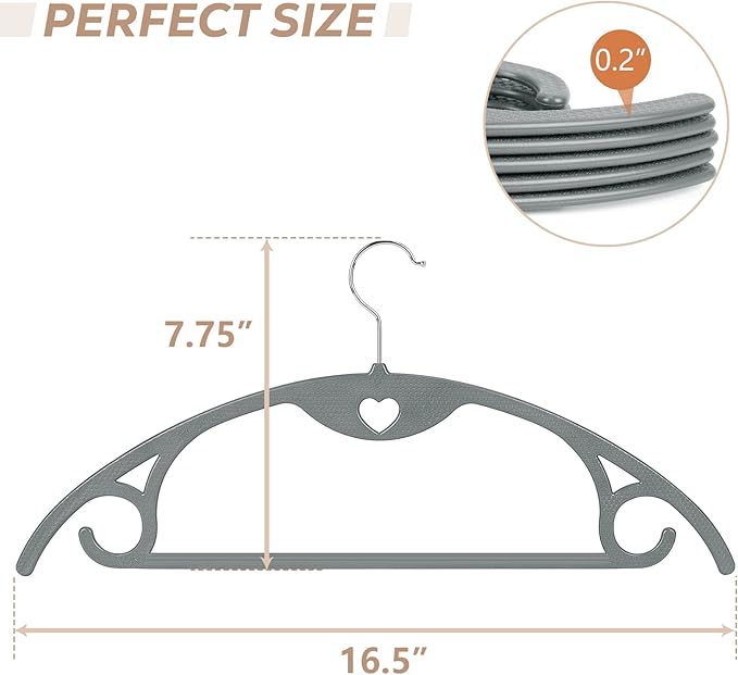 Grey Plastic Hangers 50 Pack: No Shoulder Bumps Ultra Thin Plastic Hanger for Space Saving, Suits, Heavy Duty Coat Clothes Shirt Dress