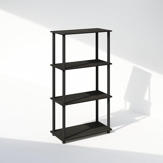 Furinno Turn-N-Tube Book Shelf, 4-Tier Bookshelf, Bookcase with Multipurpose Compact Display Rack, 11.6 x 23.6 x 43.2, for Living Room, Bedroom, Home Office, Espresso/Black