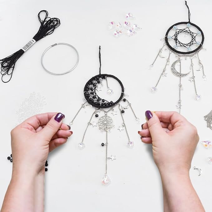 2 Sets Small Moon Star Dream Catcher Kit Make Your Own Dreamcatcher Kit Colorful Mini Dream Catcher Wall Hanging Kit Instruction Included for Bedroom Wall Decor Nursery Room Wedding Party