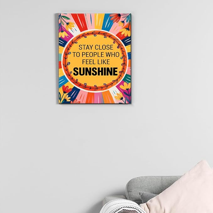 Inspirational Sunshine Wall Art Decor, Motivational Canvas Painting Pictures Artwork Posters Hippie Decor for Teens Room Bedroom, Natural Life Gifts for Women (11.5 X 15 Inches, Framed)