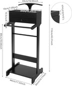 Clothing Valet Stand, Wood Suit Rack with Drawer & Compartment, Freestanding Valet Stand for Women and Man, 17"x12"x44" Suit Stand for Home Hotel Office (Black)