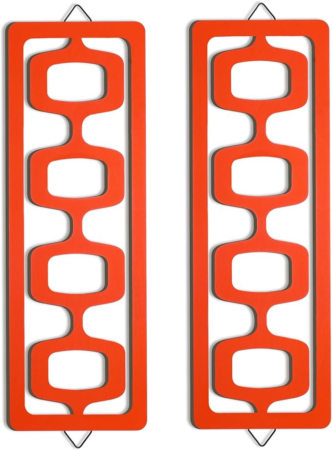CroBlissful 2 Pcs Mid Century Modern Wall Art Wood Mid Century Elegance Decor Accents Abstract Wall Sculpture Geometric Panels for Interior Panel Art for Home Living Room(Orange)