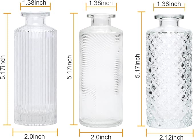 Brajttt Glass Bud Vase Set in Bulk, 9pcs Mini Vintage Flower Vases for Wedding, Clear Relief Vase for Centerpieces,Home Table Flower Decor, Party Decorations