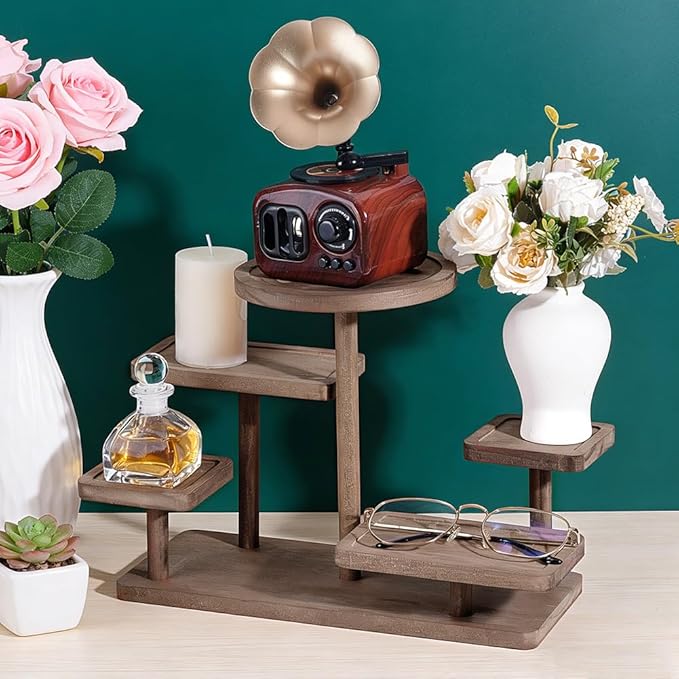 PH PandaHall 5 Layer Wood Riser Stand Tiered Display Stand Jewelry Organizer Holder Tiered Tray Rack Wood Flower Plant Shelf Display for Jewelry Succulent Plants Home Decoration Room Office Party