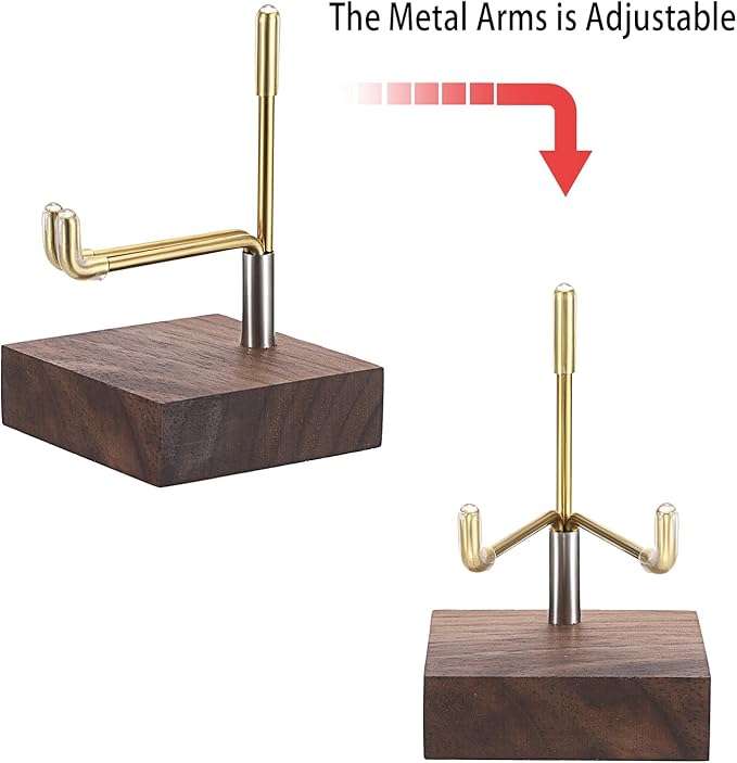 Hipiwe 2Pcs Small Display Stand Adjustable Metal Arms and Wooden Base - Decorative Plates Display Stand Easel Holder for Crystal Fossil Slice Coral Geodes Rock Mineral Agate, 2"x2"x3.2"