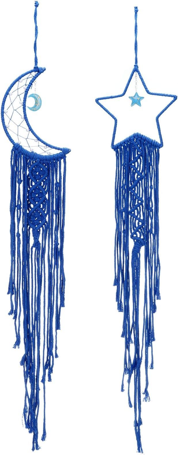 PATIKIL Moon Star Dream Catcher Decor, 39" Boho Dream Catcher Macrame Woven Wall Hanging for Home Decor Bedroom Accessories Cafes Wedding Decoration, Dark Blue