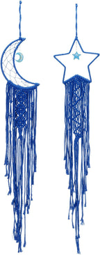 PATIKIL Moon Star Dream Catcher Decor, 39" Boho Dream Catcher Macrame Woven Wall Hanging for Home Decor Bedroom Accessories Cafes Wedding Decoration, Dark Blue