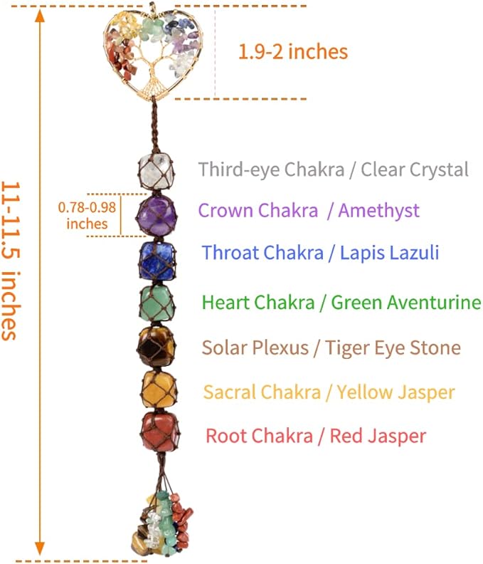 Cute Handmade Crystal Chakra Swinging Hanging Ornaments Mirror Hanging Car Accessories Tree of Life Stone Tree Feng Shui Window Ornament for Home Decor