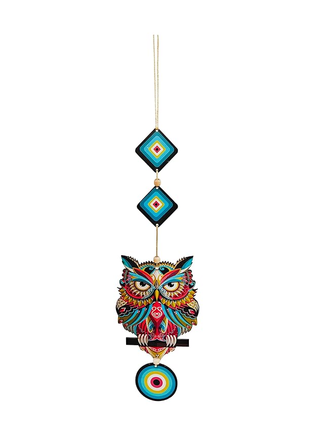 Decorative Bird Mobile Wall Hanging, Colorful Swallow Design with Flowers, Traditional Tattoo Style Art Evil Eye (OWL_Hanging_D_4)