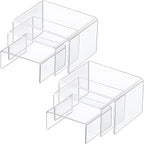 Chuangdi 2 Sets Acrylic Display Risers, Product Stand, Jewelry Display Riser Shelf Showcase Fixtures for Dessert Cupcake Candy Figure Treat Action Showcase(Clear,Small Set)