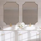 ANDY STAR Brushed Gold Rectangle Mirror, 24x36 Inch Scalloped Bathroom Mirror, Unique Rectangular Mirror with Scalloped Design, Anti-Rust Stainless Steel Frame Deep 1"
