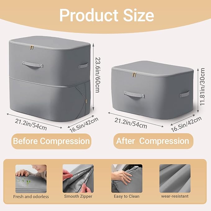 3 PCS XL Ultra Space Saving Compression Organizer space saver bags Space Saving bags for storage clothes, blankets, Comforters, Bedding Sets (Gray, 21.3 x 23.6 x 16.5 inches)