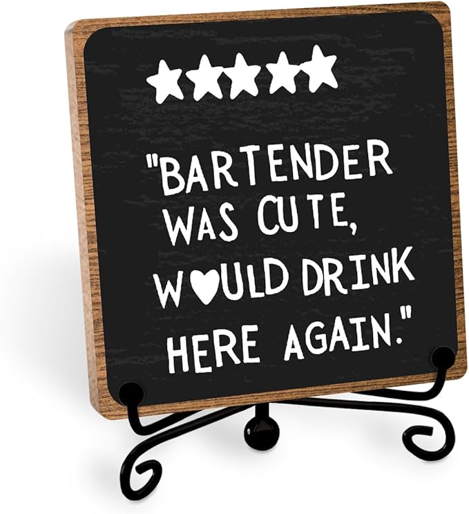 Funny Home Bar Plaque, Wooden with Stand, Bar Table Decorations, Desk Shelf Decor Supplies