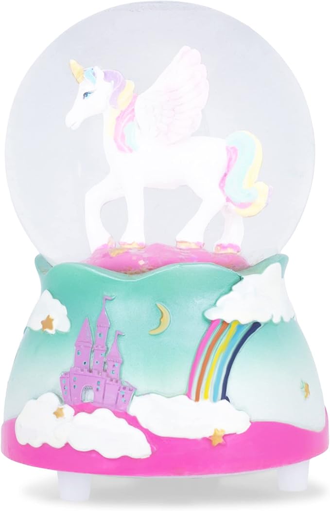 Elanze Designs Flying Rainbow Unicorn 80MM Sturdy Wind Up Musical Glitter Water Snow Globe Tabletop Dresser Nightstand Figurine Decoration Plays Tune The Unicorn