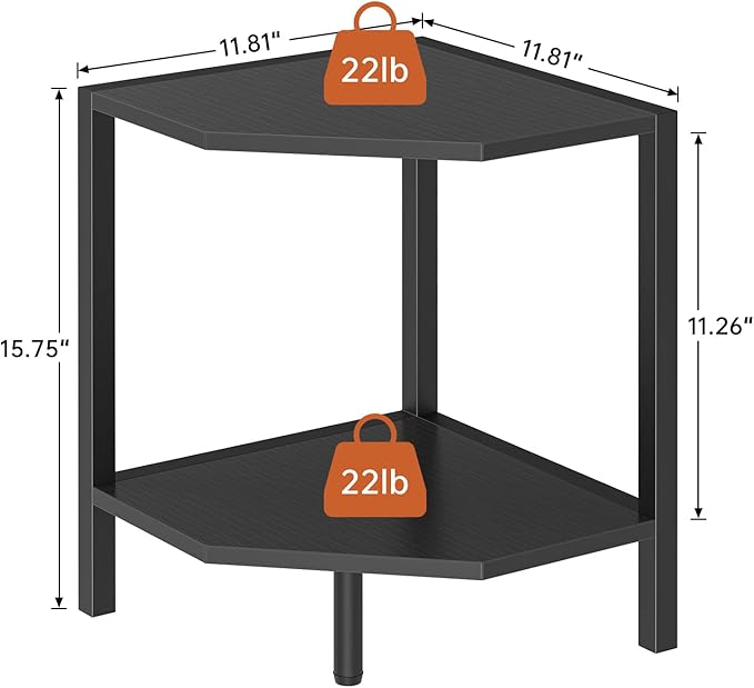 Creso hom Corner Shelf Stand, 2 Tier Industrial Corner Bookshelf, Multipurpose Standing Corner Display Shelf Countertop Organizer for Living Room Kitchen Bedroom Office, Black