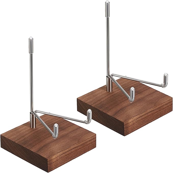 Hipiwe 2 Pack Crystal Display Stand Adjustable Metal Arms Display Stand Easel with Wooden Base for Displaying Geodes Rock Mineral Agate Coral Seashell and Small Collectibles,Medium