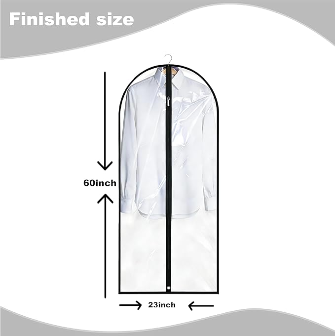 Dress Bags for Gowns Long, 60'' Garment Bags for Hanging Clothes, Suit Bag Cover for Storage and Travel, 2 Pack (Clear)