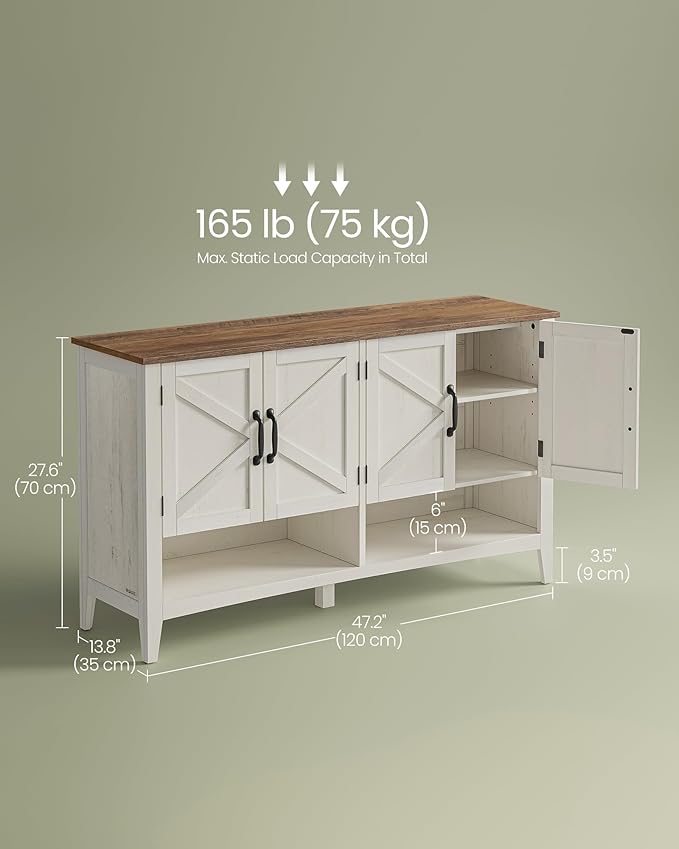 VASAGLE LIRY Collection - Shoe Cabinet, 3-Tier Storage Organizer, Shoe Shelf, Farmhouse Freestanding Cabinet, Height-Adjustable Shelf, 13.8 x 47.2 x 27.6 Inches, Rustic White ULBC039W01